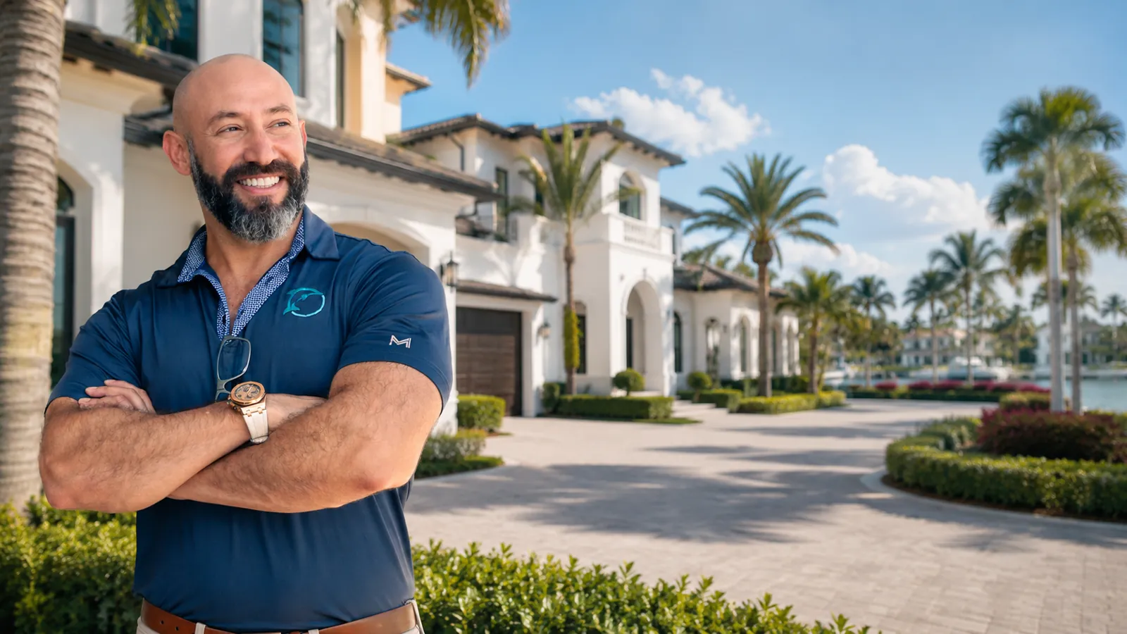 Joe Ford, owner of Dolphin Claims, standing arms crossed in front of a South Florida home